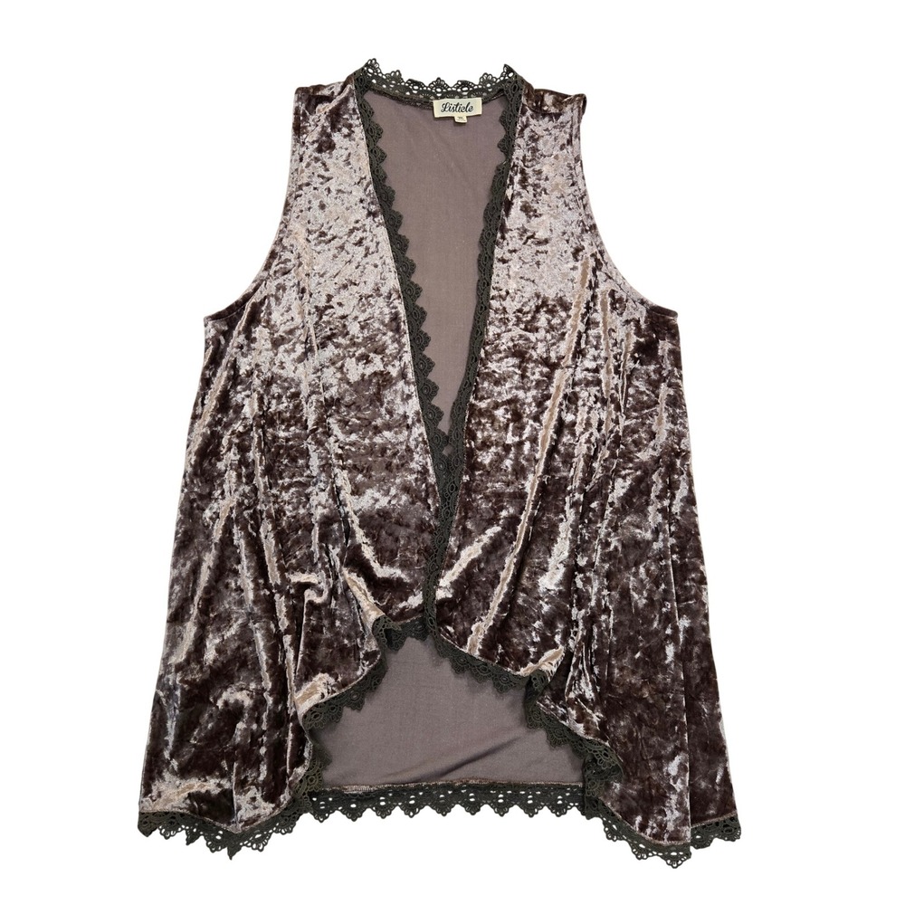 Listicle Womens Crushed Velvet Open Front Vest Mauve Lace Trim LJ0053 Size M